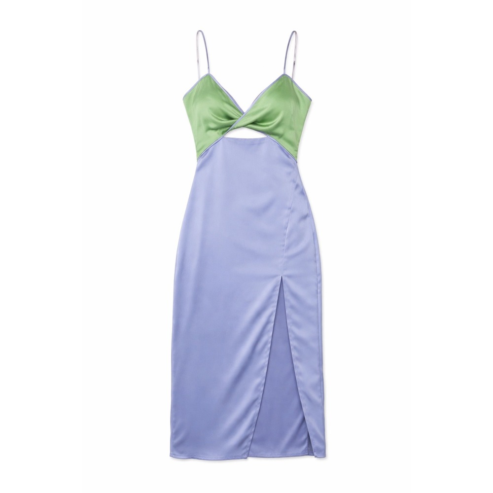 NWT Lulu's Perfect Pairing Light Blue Colorblock Satin Cutout Midi Dress Large - Picture 2 of 13